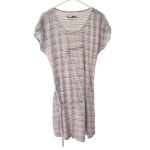 Aventura Organic Cotton grey striped dress w/ tie belt dolman sleeve sz L travel